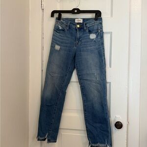 Frame Denim Blue Distressed Ankle Jeans